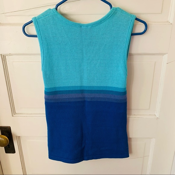 Vintage 90's V-Neck Knit Sweater Vest Blue Striped Gradient 100% Cotton y2k - Picture 5 of 7